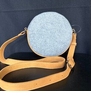 Hearth & Hand w/Magnolia | Round Felt & Faux Leather Crossbody; Grey/Camel color